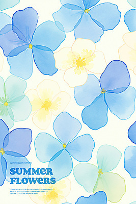 PSD 백그라운드 일러스트 여름꽃 수채화 사람없음 여름 파란색 우아함 겹침 국내일러스트 계절 꽃 컬러 컨셉 파일형식 여름_계절