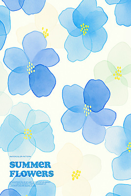 PSD 백그라운드 일러스트 여름꽃 수채화 사람없음 여름 파란색 우아함 겹침 국내일러스트 계절 꽃 컬러 컨셉 파일형식 여름_계절