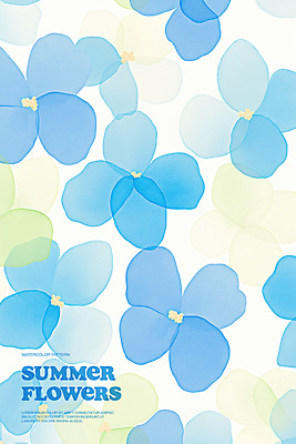 PSD 백그라운드 일러스트 여름꽃 수채화 사람없음 여름 파란색 우아함 겹침 국내일러스트 계절 꽃 컬러 컨셉 파일형식 여름_계절