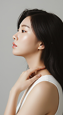 JPG 편집이미지 여자 한명 미소 상반신 성인 옆모습 뷰티 만지기 피부관리 스킨케어 청순 의료성형뷰티 성인여자한명만 편집실사 AI인물포토 AI콘텐츠 1 뷰포인트 컨셉 모션 표정 사람 CG 여자한명만 성인여자만 파일형식 AI포토