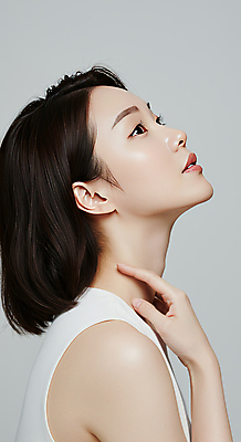 JPG 편집이미지 여자 한명 미소 상반신 성인 옆모습 뷰티 만지기 피부관리 고개들기 스킨케어 청순 의료성형뷰티 성인여자한명만 편집실사 AI인물포토 AI콘텐츠 1 뷰포인트 컨셉 모션 표정 사람 CG 여자한명만 성인여자만 파일형식 AI포토