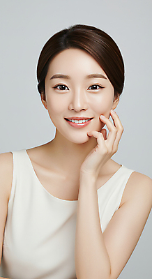 JPG 편집이미지 여자 한명 미소 상반신 성인 뷰티 만지기 피부관리 스킨케어 청순 의료성형뷰티 성인여자한명만 편집실사 AI인물포토 AI콘텐츠 1 컨셉 모션 표정 사람 CG 여자한명만 성인여자만 파일형식 AI포토