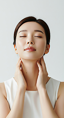 JPG 편집이미지 여자 한명 미소 상반신 성인 뷰티 눈감음 피부관리 고개들기 스킨케어 감싸기 청순 의료성형뷰티 성인여자한명만 편집실사 AI인물포토 AI콘텐츠 1 컨셉 모션 표정 사람 CG 여자한명만 성인여자만 파일형식 AI포토