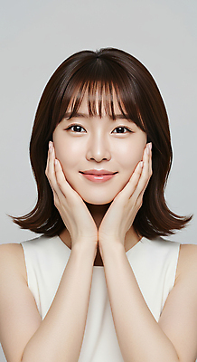 JPG 편집이미지 여자 한명 미소 상반신 성인 뷰티 피부관리 스킨케어 감싸기 청순 의료성형뷰티 성인여자한명만 편집실사 AI인물포토 AI콘텐츠 1 컨셉 모션 표정 사람 CG 여자한명만 성인여자만 파일형식 AI포토