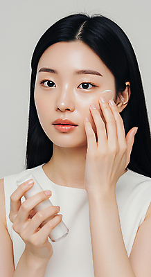 JPG 편집이미지 여자 한명 미소 상반신 성인 뷰티 화장품 피부관리 바르기 스킨케어 청순 의료성형뷰티 성인여자한명만 세럼 편집실사 AI인물포토 AI콘텐츠 1 컨셉 모션 표정 사람 CG 여자한명만 성인여자만 파일형식 AI포토