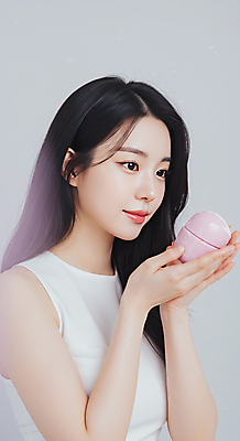 JPG 편집이미지 여자 한명 미소 들기 상반신 성인 뷰티 화장품 피부관리 스킨케어 수분크림 청순 의료성형뷰티 성인여자한명만 편집실사 AI인물포토 AI콘텐츠 1 컨셉 모션 표정 사람 CG 여자한명만 성인여자만 파일형식 AI포토