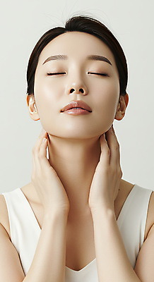 JPG 편집이미지 여자 한명 미소 상반신 성인 뷰티 눈감음 피부관리 스킨케어 감싸기 청순 의료성형뷰티 성인여자한명만 편집실사 AI인물포토 AI콘텐츠 1 컨셉 모션 표정 사람 CG 여자한명만 성인여자만 파일형식 AI포토