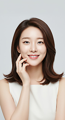 JPG 편집이미지 여자 한명 미소 상반신 성인 뷰티 만지기 피부관리 스킨케어 청순 의료성형뷰티 성인여자한명만 편집실사 IC뷰티큐레이션 AI인물포토 AI콘텐츠 1 컨셉 모션 표정 사람 CG 여자한명만 성인여자만 파일형식 AI포토