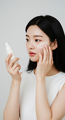 JPG 편집이미지 여자 한명 미소 들기 상반신 성인 뷰티 화장품 피부관리 바르기 스킨케어 청순 의료성형뷰티 성인여자한명만 세럼 편집실사 IC뷰티큐레이션 AI인물포토 AI콘텐츠 1 컨셉 모션 표정 사람 CG 여자한명만 성인여자만 파일형식 AI포토