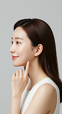 JPG 편집이미지 여자 한명 미소 상반신 성인 옆모습 뷰티 만지기 피부관리 스킨케어 청순 의료성형뷰티 성인여자한명만 편집실사 IC뷰티큐레이션 AI인물포토 AI콘텐츠 1 뷰포인트 컨셉 모션 표정 사람 CG 여자한명만 성인여자만 파일형식 AI포토