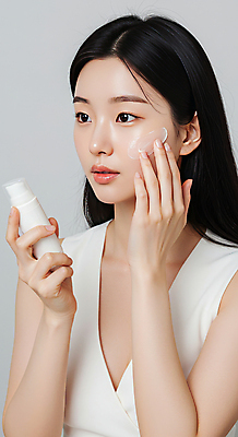 JPG 편집이미지 여자 한명 미소 들기 상반신 성인 뷰티 화장품 피부관리 바르기 스킨케어 청순 의료성형뷰티 성인여자한명만 세럼 편집실사 IC뷰티큐레이션 AI인물포토 AI콘텐츠 1 컨셉 모션 표정 사람 CG 여자한명만 성인여자만 파일형식 AI포토