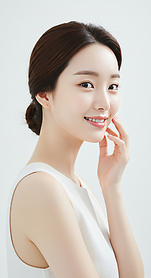 JPG 편집이미지 여자 한명 미소 상반신 성인 뷰티 만지기 피부관리 스킨케어 청순 의료성형뷰티 성인여자한명만 편집실사 IC뷰티큐레이션 AI인물포토 AI콘텐츠 1 컨셉 모션 표정 사람 CG 여자한명만 성인여자만 파일형식 AI포토