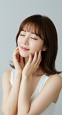 JPG 편집이미지 여자 한명 미소 상반신 성인 뷰티 만지기 피부관리 스킨케어 청순 의료성형뷰티 성인여자한명만 편집실사 AI인물포토 AI콘텐츠 1 컨셉 모션 표정 사람 CG 여자한명만 성인여자만 파일형식 AI포토