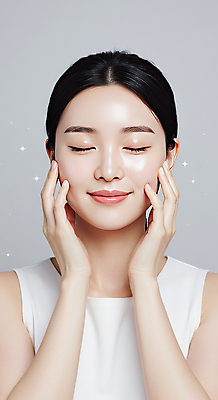 JPG 편집이미지 여자 한명 미소 상반신 성인 반짝임 뷰티 눈감음 만지기 피부관리 스킨케어 청순 의료성형뷰티 성인여자한명만 편집실사 IC뷰티큐레이션 AI인물포토 AI콘텐츠 1 컨셉 모션 표정 사람 CG 여자한명만 성인여자만 파일형식 AI포토