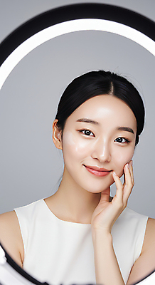 JPG 편집이미지 여자 조명 한명 미소 상반신 성인 뷰티 만지기 피부관리 스킨케어 방송조명 청순 의료성형뷰티 성인여자한명만 편집실사 AI인물포토 AI콘텐츠 1 컨셉 모션 표정 사람 CG 여자한명만 성인여자만 파일형식 AI포토