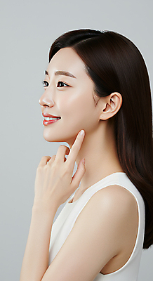 JPG 편집이미지 여자 한명 미소 상반신 성인 옆모습 뷰티 만지기 피부관리 스킨케어 청순 의료성형뷰티 성인여자한명만 편집실사 IC뷰티큐레이션 AI인물포토 AI콘텐츠 1 뷰포인트 컨셉 모션 표정 사람 CG 여자한명만 성인여자만 파일형식 AI포토