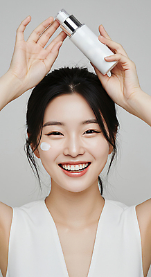 JPG 편집이미지 여자 한명 미소 들기 상반신 성인 뷰티 손들기 화장품 피부관리 바르기 스킨케어 청순 의료성형뷰티 성인여자한명만 세럼 편집실사 IC뷰티큐레이션 AI인물포토 AI콘텐츠 1 컨셉 모션 표정 사람 CG 여자한명만 성인여자만 파일형식 AI포토