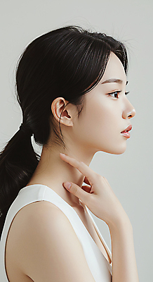 JPG 편집이미지 여자 한명 미소 상반신 성인 옆모습 뷰티 만지기 피부관리 스킨케어 청순 의료성형뷰티 성인여자한명만 편집실사 IC뷰티큐레이션 AI인물포토 AI콘텐츠 1 뷰포인트 컨셉 모션 표정 사람 CG 여자한명만 성인여자만 파일형식 AI포토