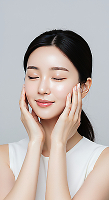 JPG 편집이미지 여자 한명 미소 상반신 성인 뷰티 눈감음 피부관리 스킨케어 감싸기 청순 의료성형뷰티 성인여자한명만 편집실사 IC뷰티큐레이션 AI인물포토 AI콘텐츠 1 컨셉 모션 표정 사람 CG 여자한명만 성인여자만 파일형식 AI포토