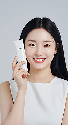 JPG 편집이미지 여자 한명 미소 들기 상반신 성인 뷰티 화장품 크림 피부관리 스킨케어 청순 튜브용기 의료성형뷰티 성인여자한명만 편집실사 IC뷰티큐레이션 AI인물포토 AI콘텐츠 1 컨셉 모션 표정 사람 용기_그릇 CG 여자한명만 성인여자만 파일형식 AI포토