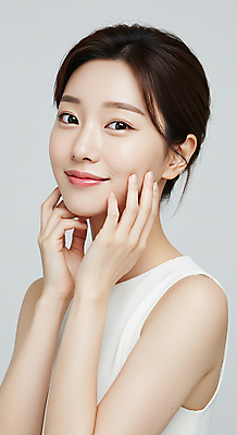 JPG 편집이미지 응시 여자 한명 미소 상반신 성인 뷰티 만지기 피부관리 스킨케어 청순 의료성형뷰티 성인여자한명만 편집실사 IC뷰티큐레이션 AI인물포토 AI콘텐츠 1 시선 컨셉 모션 표정 사람 CG 여자한명만 성인여자만 파일형식 AI포토