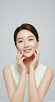 JPG 편집이미지 여자 한명 미소 상반신 성인 뷰티 만지기 피부관리 스킨케어 청순 의료성형뷰티 성인여자한명만 편집실사 IC뷰티큐레이션 AI인물포토 AI콘텐츠 1 컨셉 모션 표정 사람 CG 여자한명만 성인여자만 파일형식 AI포토