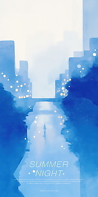 PSD 일러스트 수채화 사람없음 건물 파란색 반사 평화 고요 새벽 도시 개울 분위기 감성 여름밤 가교 국내일러스트 자연요소 건축물 컬러 컨셉 여름 강 야간 파일형식