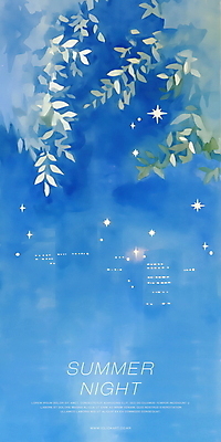 PSD 나무 야경 일러스트 자연 수채화 풍경 사람없음 파란색 반짝임 평화 고요 분위기 숲 감성 별빛 여름밤 국내일러스트 식물 별 컬러 컨셉 모션 여름 빛 야간 생태계 파일형식 풍경_경치