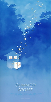 PSD 야경 일러스트 자연 수채화 주택 사람없음 파란색 빛 평화 고요 숲속 숲 감성 반딧불이 여름밤 국내일러스트 컬러 곤충 컨셉 건물 여름 야간 생태계 파일형식 풍경_경치