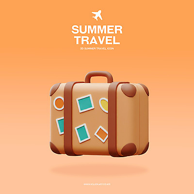 PSD 편집이미지 여행 스티커 사람없음 여름휴가 3D 여행가방 주황색 수하물 편집3D 컬러 가방 휴가 디지털합성 파일형식 여름_계절