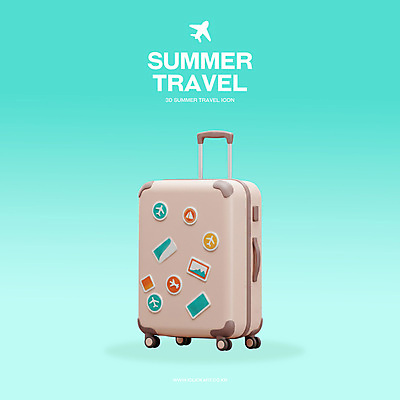 PSD 편집이미지 여행 하늘색 스티커 사람없음 여름휴가 3D 캐리어 수하물 편집3D 휴가 파란색 여행가방 디지털합성 파일형식 여름_계절