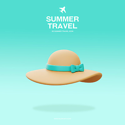 PSD 편집이미지 리본 여행 하늘색 사람없음 여름휴가 3D 밀짚모자 편집3D 모자_잡화 휴가 파란색 디지털합성 파일형식 여름_계절