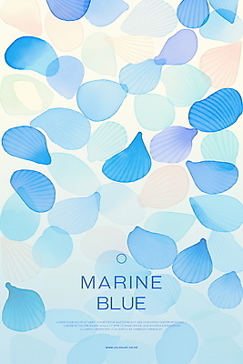 PSD 하늘색 백그라운드 패턴 일러스트 수채화 사람없음 여름 조개껍데기 국내일러스트 계절 무늬 조개 파란색 파일형식