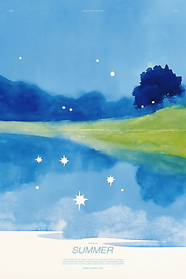 PSD 나무 일러스트 자연 밤하늘 수채화 사람없음 파란색 반짝임 반사 고요 번짐 감성 여름밤 국내일러스트 식물 컬러 컨셉 모션 하늘 여름 야간 생태계 파일형식 효과