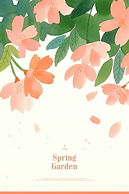 PSD 꽃잎 잎 일러스트 봄꽃 자연 수채화 사람없음 정원 코랄 국내일러스트 식물 꽃 컬러 봄 생태계 파일형식