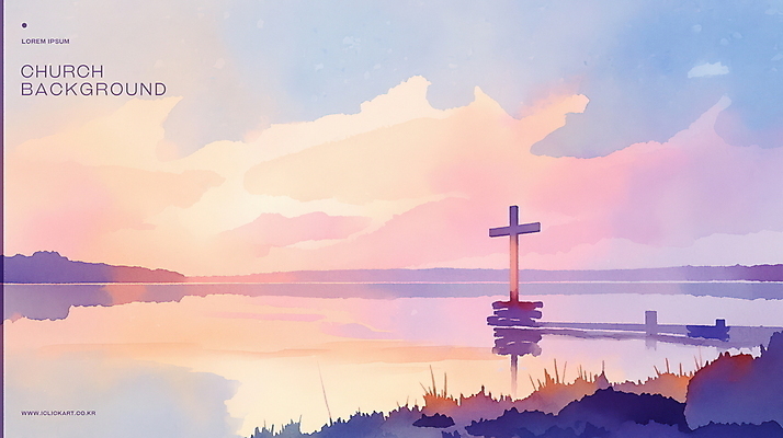 PSD 구름 기독교 호수 십자가 일러스트 하늘 사람없음 반사 평화 노을 풀 감성 국내일러스트 자연요소 식물 종교 컨셉 파일형식