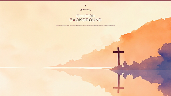 PSD 기독교 호수 십자가 일러스트 산 사람없음 반사 평화 노을 주황색 풀 감성 국내일러스트 자연요소 식물 종교 컬러 컨셉 파일형식