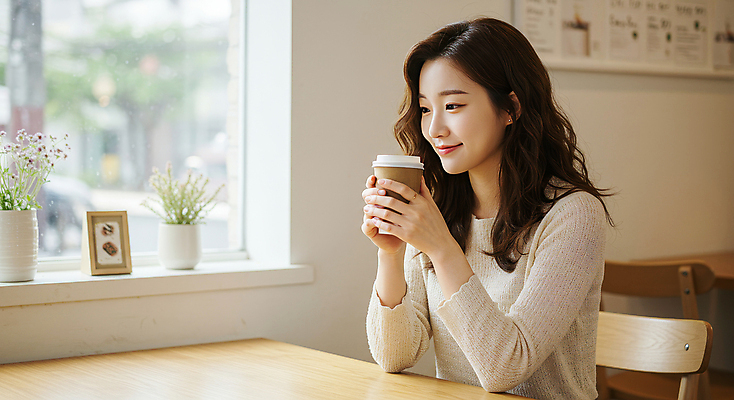 JPG 편집이미지 응시 여자 꽃 화분 액자 의자 탁자 한명 미소 앉기 상반신 성인 일상 햇빛 카페 잡기 창가 베이지색 테이크아웃컵 의료성형뷰티 성인여자한명만 편집실사 AI인물포토 AI콘텐츠 식물 1 시선 컬러 가구 창문 모션 표정 사람 라이프 컵 태양 상점 CG 여자한명만 성인여자만 파일형식 AI포토