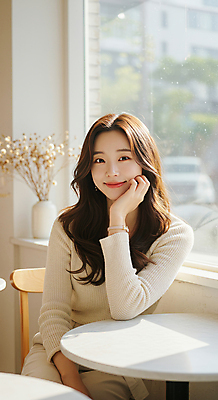 JPG 편집이미지 응시 여자 꽃 화분 의자 탁자 한명 미소 앉기 성인 일상 햇빛 턱괴기 카페 창가 베이지색 의료성형뷰티 성인여자한명만 편집실사 AI인물포토 AI콘텐츠 식물 1 시선 컬러 가구 창문 모션 표정 사람 라이프 태양 상점 CG 여자한명만 성인여자만 파일형식 AI포토