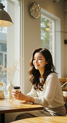 JPG 편집이미지 응시 여자 꽃 화분 시계 의자 탁자 조명 한명 미소 앉기 성인 일상 햇빛 카페 잡기 창가 베이지색 테이크아웃컵 의료성형뷰티 성인여자한명만 편집실사 AI인물포토 AI콘텐츠 식물 1 시선 컬러 가구 창문 모션 표정 사람 라이프 컵 태양 상점 CG 여자한명만 성인여자만 파일형식 AI포토