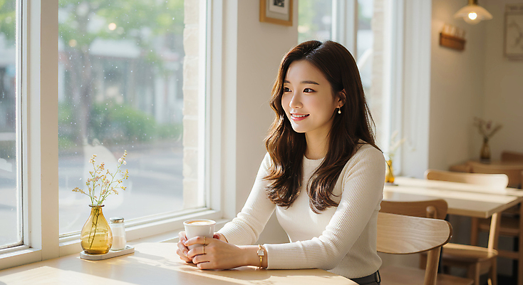 JPG 편집이미지 응시 여자 꽃 화분 의자 탁자 한명 미소 앉기 상반신 성인 일상 햇빛 카페 잡기 커피잔 창가 베이지색 의료성형뷰티 성인여자한명만 편집실사 AI인물포토 AI콘텐츠 식물 1 시선 커피 컬러 가구 창문 모션 잔 표정 사람 라이프 태양 상점 CG 여자한명만 성인여자만 파일형식 AI포토