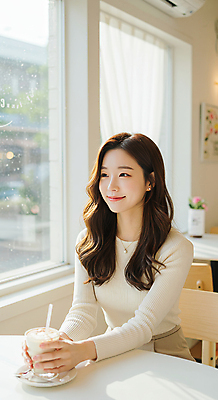 JPG 편집이미지 응시 여자 의자 탁자 한명 미소 앉기 상반신 성인 일상 햇빛 카페 잡기 커튼 커피잔 창가 베이지색 의료성형뷰티 성인여자한명만 편집실사 AI인물포토 AI콘텐츠 1 시선 커피 컬러 가구 창문 모션 잔 표정 사람 라이프 태양 상점 CG 여자한명만 성인여자만 파일형식 AI포토