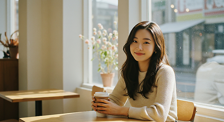 JPG 편집이미지 응시 여자 꽃 화분 의자 탁자 한명 미소 앉기 상반신 성인 일상 햇빛 카페 잡기 창가 베이지색 테이크아웃컵 의료성형뷰티 성인여자한명만 편집실사 AI인물포토 AI콘텐츠 식물 1 시선 컬러 가구 창문 모션 표정 사람 라이프 컵 태양 상점 CG 여자한명만 성인여자만 파일형식 AI포토