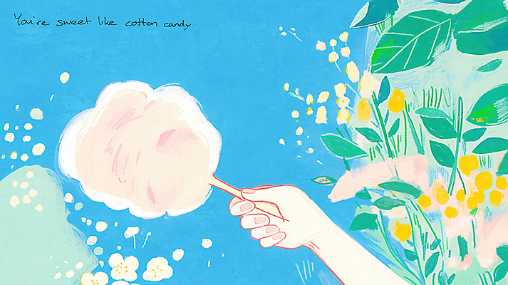 JPG 구름 손 꽃 분홍색 잎 일러스트 하늘 바람 들기 신체부위 파란색 달콤 솜사탕 국내일러스트 AI일러스트 AI콘텐츠 자연요소 식물 컬러 모션 날씨 디저트 사람 맛 파일형식