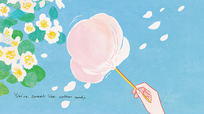 JPG 구름 손 꽃잎 분홍색 잎 일러스트 하늘 바람 들기 신체부위 파란색 달콤 솜사탕 국내일러스트 AI일러스트 AI콘텐츠 자연요소 식물 꽃 컬러 모션 날씨 디저트 사람 맛 파일형식