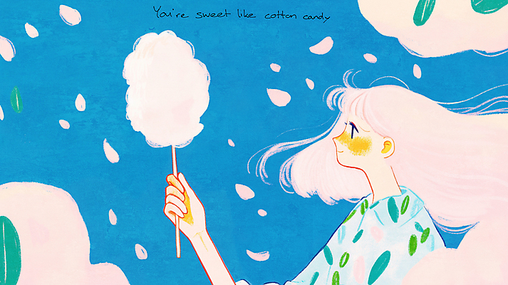 JPG 구름 응시 여자 꽃잎 분홍색 일러스트 하늘 바람 한명 들기 상반신 성인 파란색 달콤 솜사탕 성인여자한명만 국내일러스트 AI일러스트 AI콘텐츠 자연요소 1 시선 꽃 컬러 모션 날씨 디저트 사람 맛 여자한명만 성인여자만 파일형식