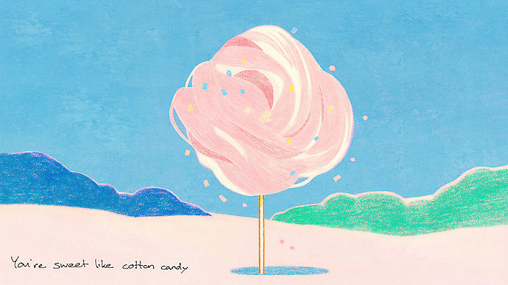 JPG 구름 분홍색 하늘색 일러스트 하늘 바람 사람없음 달콤 솜사탕 국내일러스트 AI일러스트 AI콘텐츠 자연요소 컬러 날씨 디저트 파란색 맛 파일형식