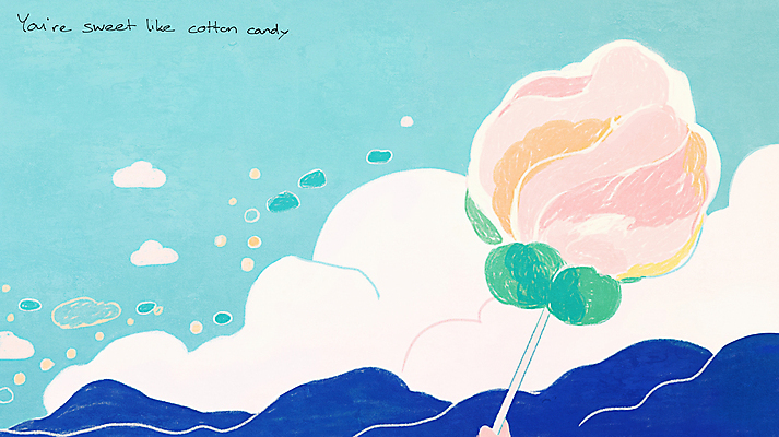 JPG 구름 하늘색 일러스트 하늘 바람 사람없음 달콤 솜사탕 국내일러스트 AI일러스트 AI콘텐츠 자연요소 날씨 디저트 파란색 맛 파일형식