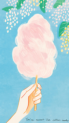 JPG 구름 손 꽃 분홍색 하늘색 일러스트 하늘 바람 나뭇잎 들기 신체부위 달콤 솜사탕 국내일러스트 AI일러스트 AI콘텐츠 자연요소 식물 컬러 잎 모션 날씨 디저트 사람 파란색 맛 파일형식