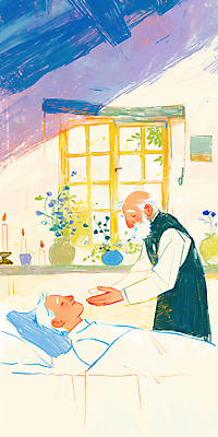 JPG 노년 남자 꽃 화분 일러스트 촛불 창문 베개 실내 두명 눕기 성당 평화 고요 이불 천주교 기도 감성 손뻗기 신부복 신부님 노인남자만 국내일러스트 AI일러스트 AI콘텐츠 식물 종교 컨셉 초 종교건축 침구 모션 사람 성인 내부 남자만 노인만 파일형식